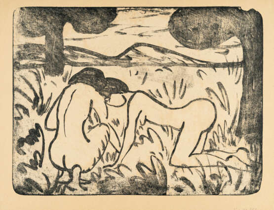 Otto Mueller. Squatting and kneeling girl (two nudes, kneeling) - photo 1