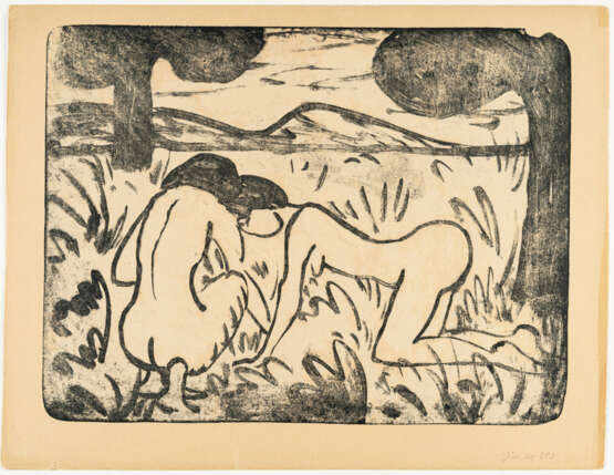 Otto Mueller. Squatting and kneeling girl (two nudes, kneeling) - photo 2