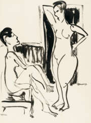 Ernst Ludwig Kirchner. Seated and standing nude woman