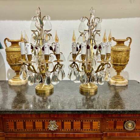 Late 19th Century Pair of Lyre Shaped Four-Light Candelabras Crystal bronze Late 19th century г. - фото 8