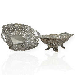 Silver pair of vine leaf baskets