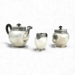 Silver teapot, sugar bowl and milk jug