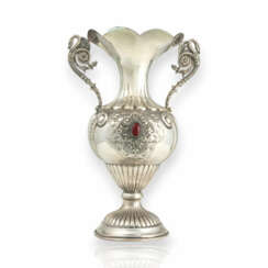 Silver richly decorated handle vase