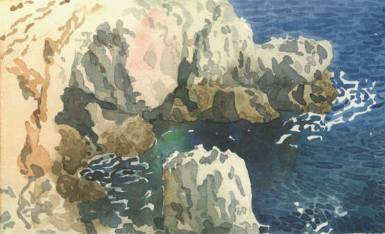 Вода и скалы. Papier Aquarelle Réalisme Paysage de Crimée Russie 1997 - photo 1