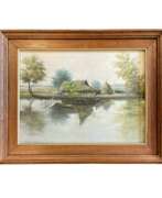 Übersicht. Vue du village pr&egrave;s de l&amp;39;eau par V. Chaiduang (impressionnisme tha&iuml;, fin du XXe si&egrave;cle) 