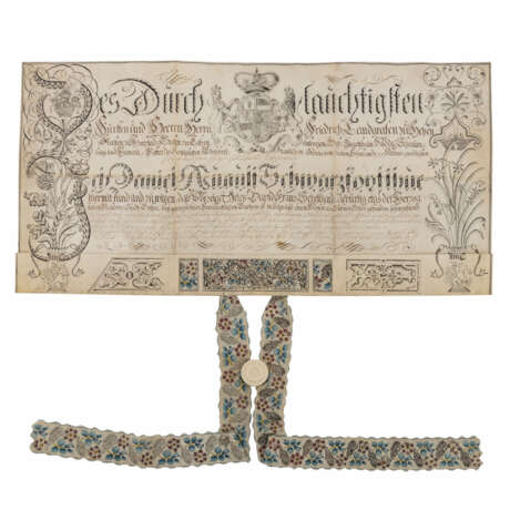Urkunde von 1768 des Hofgärtners des Fürsten und Landgrafen - Foto 1