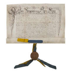Urkunde von 1703 mit Obstbaumholz-Siegelkapsel