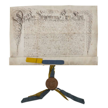 Urkunde von 1703 mit Obstbaumholz-Siegelkapsel - фото 1