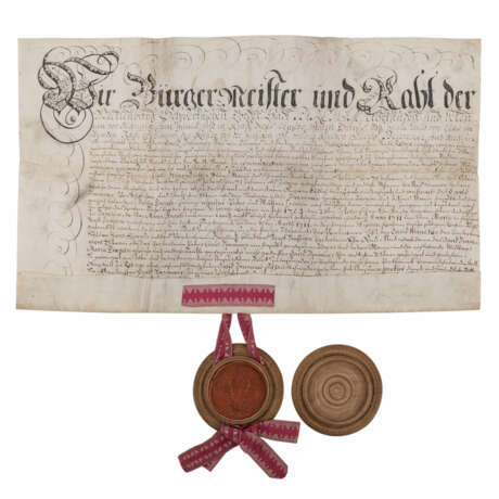 Urkunde aus Parchim 1744 des Bürgermeister und Raht der - photo 1