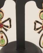 Overview. Gold earrings with enamel