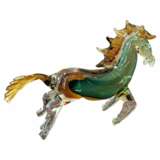 20th Century Green and Orange Horse Sculpture in Blown Murano Glass from Venice Murano glass - photo 1