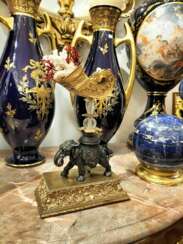 Unique Elephant Statue in Bronze with Coral, 20th Century