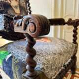 Unique and Large Carved Oak Armchair in Modern Fabric in the Style of Louis XIII Oak and fabric Louis XIII - Renaissance 19th century - photo 3