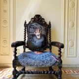 Unique and Large Carved Oak Armchair in Modern Fabric in the Style of Louis XIII Oak and fabric Louis XIII - Renaissance 19th century - photo 8