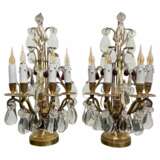 Late 19th Century Pair of Lyre Shaped Four-Light Candelabras Crystal bronze Late 19th century - photo 1