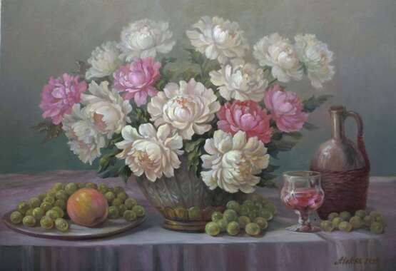 Пионы и фрукты. Leinwand auf dem Hilfsrahmen Öl классическая современная живопись Blumen- und Fruchtstillleben Ukraine 2020 - Foto 1