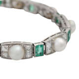 Art Déco Armband mit Mabézuchtperlen, Smaragden und Diamantcarrees - photo 5