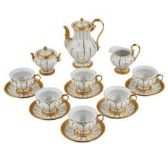 White and gilded porcelain mocha coffee service for six people. Meissen 