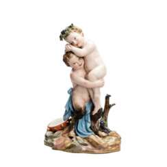 Groupe en porcelaine Satyre et Dionysos. Meissen XIXe si&egrave;cle. 