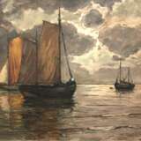 "Segelboote im offenem Meer", Öl/ Lw., undeutl. sign. u.r., 75x105 cm, Rahmen - photo 1