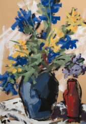 Wittler, Heinz (Heinrich Arrigo Franz Wittler 1918-2004) "Blumenstilleben mit Blauer Vase", Öl/ Hartfaser, monogr. u.l., 66x46 cm, Rahmen