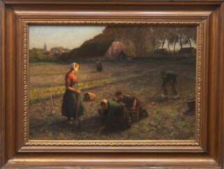 Eschke, Hermann Richard (1859 Berlin-1944 Jüterborg) "Bauern bei der Ernte", Öl/ Lw., sign. und dat. (18)98 u.r., 63x91 im Rahmen (Sohn des Landschafts- und Marinemalers Prof. Hermann Eschke war neben dem Studi…