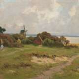 Müller-Kaempff, Paul (1861 Oldenburg-1941 Berlin) "Ahrenshoop-Blick zum Bodden mit Reetdachhäusern und Mühle", Öl/ Lw., sign. u.l., 82x120 cm, Rahmen (Landschaftsmaler, Begründer der Ahrenshooper Künstlerkoloni… - photo 1