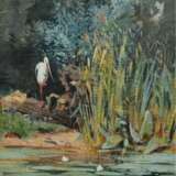 Bartels, Hans von (1856 Hamburg-1913 München) "Storch am Weiher stehend", Gouache, sign. u.l. und dat. ´78, 15x11,5 cm, im Passepartout hinter Glas und Rahmen (Landschafts- und Figurenmaler, Schüler von R. Hard… - photo 1