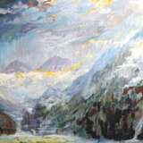 Expressionist um 1900 "Gebirgslandschaft", Öl/ Lw., unsign., 1 Hinterlegung, 81x105 cm, ungerahmt - photo 1