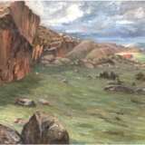 Prytz, Olof August (1872 Göterborg- 1954 Göterborg) "Weite norddeutsche Landschaft mit Felsmassiv", Öl/ Lw., sign. u.r. und dat. 1900, rückseitig bez., 46x60,5 cm, Rahmen - photo 1