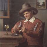 Kuhlmann-Reher, Emil (1886 Reher- 1957 München) "Mann in Tracht bei einem Glas Wein sitzend und sich eine Tonpfeife anzündend", Öl/Lw., signiert u.l., 40x35 cm, Rahmen - photo 1