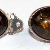 Bernstein-Ohrclips, 925er Silber, ovale Cabochons, Ges.-Gew.3,7 g, L. 1,5 cm - фото 1