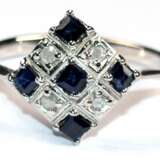 Ring, 925er Silber, Brillanten ca. 0,08 ct. und Saphire im Carree-Schliff, Größe des Quadrates ca. 1 x 1 cm, RG 58, Innendurchmesser 18,8 mm - photo 1