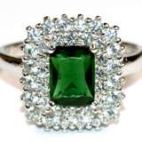 Ring, 925er Silber, rhodiniert, smaragdfarbener Zirkonia ca. 8 x 6 mm, 2- reihige Entourage aus brillant funkelnden, weißen Zirkonia, Ringkopf ca. 15 x 14 mm, RG 57, Innendurchmesser 18,1 mm - фото 1