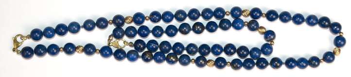 Lapislazuli-Kette und -Armband, mit 333er GG- Zwischenglieder und Karabinerverschlüssen, L. 46,5 cm und 23,5 cm - photo 1