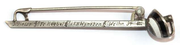 Studentika-Krawattennadel, Corps Borussia Tübingen, Schläger-Krawattennadel, Widmung von 1934, Silber emailliert, L. 5,5 cm - photo 1