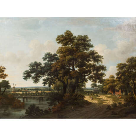 VERMEER VAN HAARLEM, Jan, ATTRIBUIERT (1656-1705), "Holländische Flusslandschaft", - Foto 1