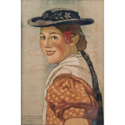 MOSER, CARL (Bozen 1873-1939 ebenda, Tiroler Künstler), "Tiroler Bauernmädchen", 1922,