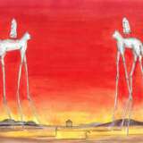 Кот и кошка Paper Gouache Surrealism Landscape painting Russia 2021 - photo 1