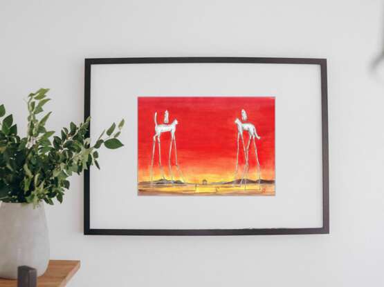 Кот и кошка Paper Gouache Surrealism Landscape painting Russia 2021 - photo 2