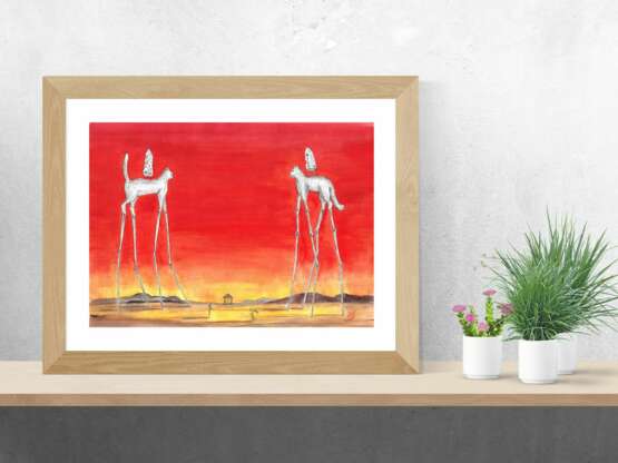 Кот и кошка Paper Gouache Surrealism Landscape painting Russia 2021 - photo 3