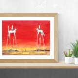 Кот и кошка Paper Gouache Surrealism Landscape painting Russia 2021 - photo 3