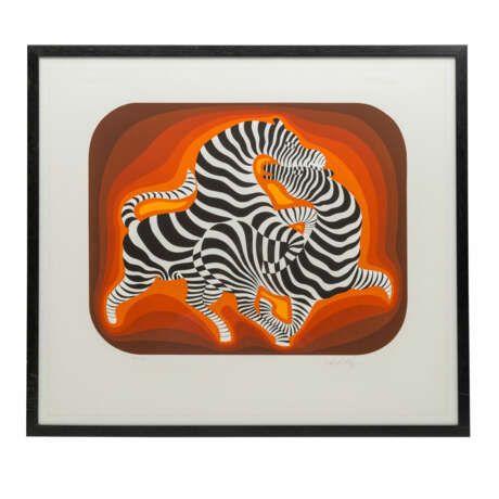 VASARELY, VICTOR (1906-1997), "Paar springende Zebras vor orangetonigem Hintergrund", - photo 2