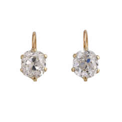 Pair of earrings set with diamonds together approx 6 ct,
