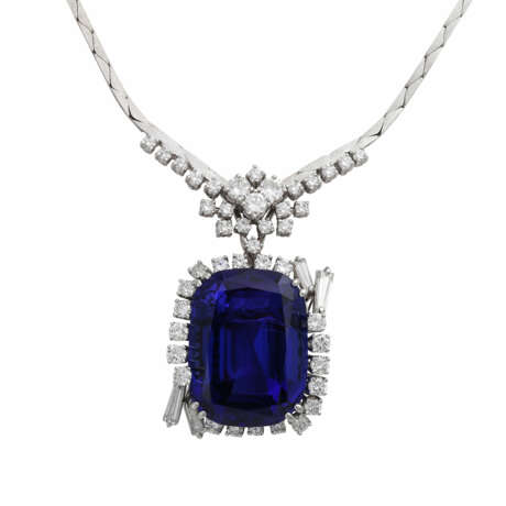 Collier mit violett-blauem Tansanit ca. 30 ct u. Diamanten - photo 2