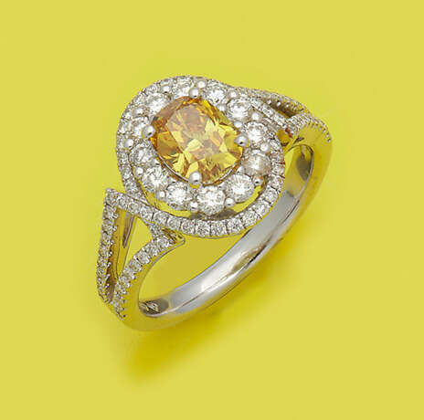Hochqualitätvoller Fancy-Vivid-Yellow Diamantring - Foto 1
