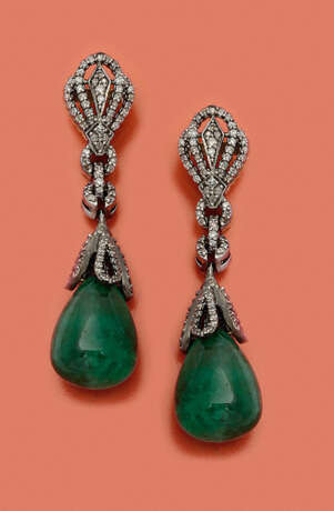 Paar russische Smaragd-Ohrgehänge - Foto 1