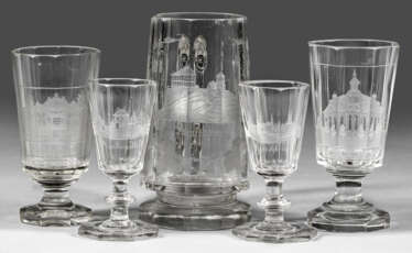 Sammlung von fünf Gläsern mit schlesischen Ansichten