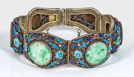 Cloisonné Armband mit Jademedaillons aus den 1960er Jahren - Foto 1