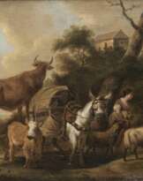 Hirtin mit Packtier und Herde